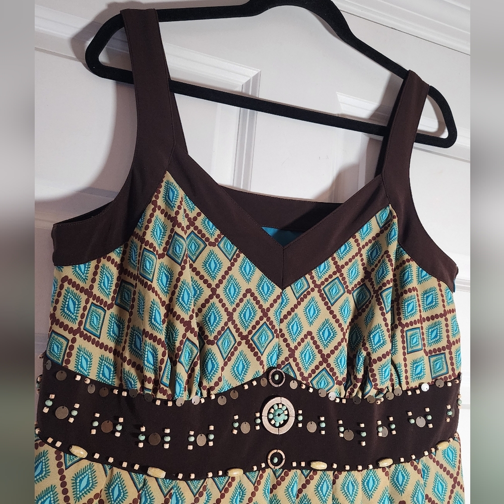 Dressbarn Elegant Brown and Teal Maxi Dress With Bead Detail 16W - Picture 2 of 4